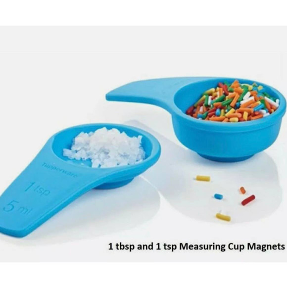Tupperware Other - Tupperware Measuring Mates Magnets 2pc Sets Blue 1 Tbsp 1 Tsp New in Sealed Bag